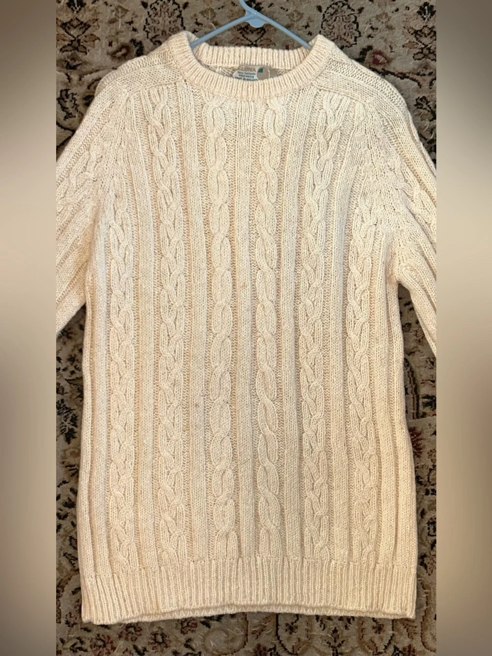 VTG CLONA CableKnit Sweater Men XL Cream Hand Made Pure New Wool Aran IRELAND